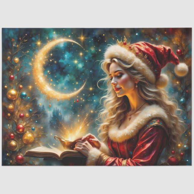 Moonlit Christmas Sorceress Magical Holiday Clause Tissue Paper (Front)
