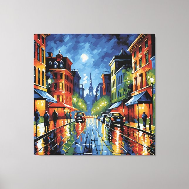 Moonlit City Street Canvas Print (Front)