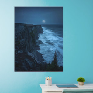 Moonlit Cliffs – Tranquil Midnight Ocean View Wall Decal