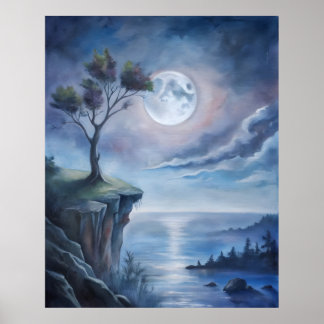Moonlit Cliffside beautiful Poster