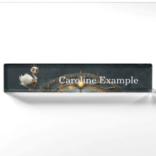 Moonlit Clockwork Swan – Keeper of Curious Dreams. Desk Name Plate