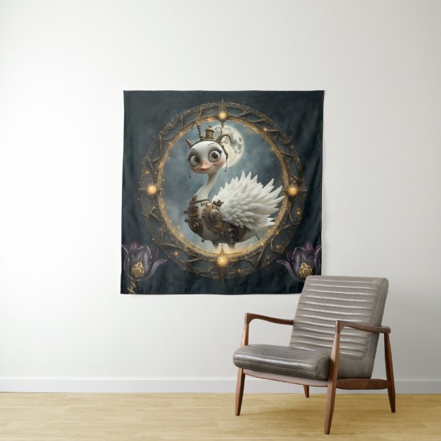 Moonlit Clockwork Swan – Keeper of Curious Dreams. Tapestry (In Situ)