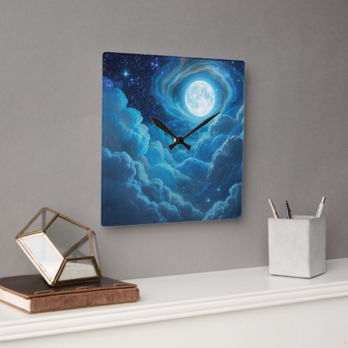 Moonlit Cloud Sky Wall Clock