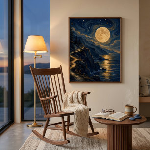 Moonlit Coastal Path Art Poster