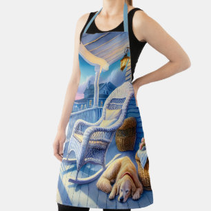 Moonlit Coastal Porch with Dog & Ocean View Apron
