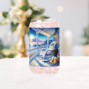 Moonlit Coastal Porch with Dog & Ocean View Can Glass