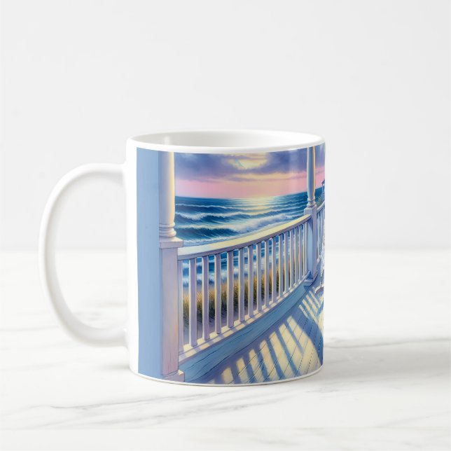 Moonlit Coastal Porch with Dog & Ocean View Coffee Mug (Left)