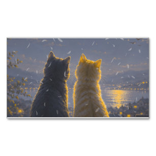 Moonlit Companions – Two Cats Under the Full Moon Business Card Magnet