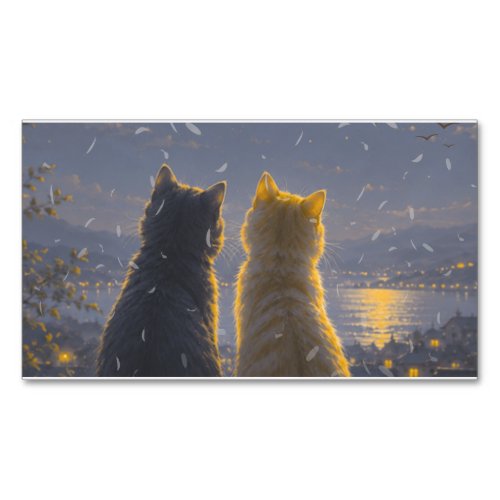 Moonlit Companions – Two Cats Under the Full Moon Business Card Magnet