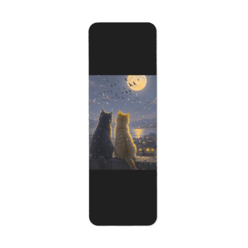 Moonlit Companions – Two Cats Under the Full Moon Label