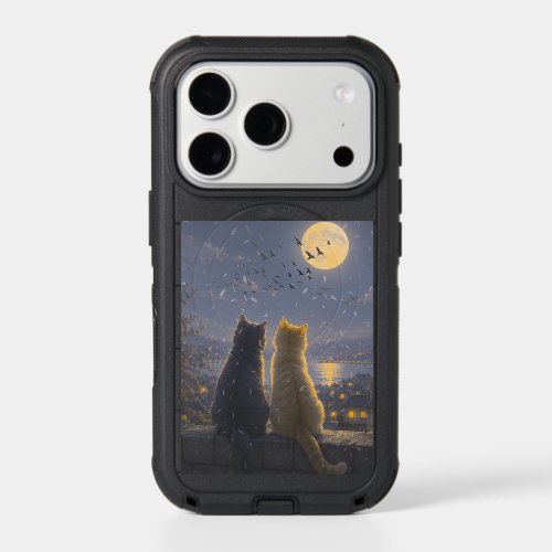 Moonlit Companions – Two Cats Under the Full Moon iPhone 17 Pro Case