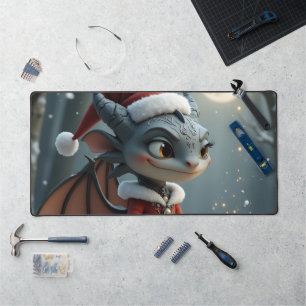 Moonlit Cookie Bandit – The Grey Christmas Dragon. Desk Mat