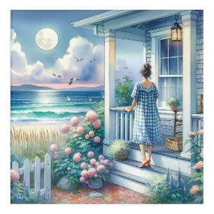 Moonlit Cottage Porch by the Sea Acrylic Print