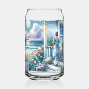 Moonlit Cottage Porch by the Sea Can Glass