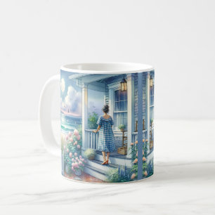 Moonlit Cottage Porch by the Sea Coffee Mug