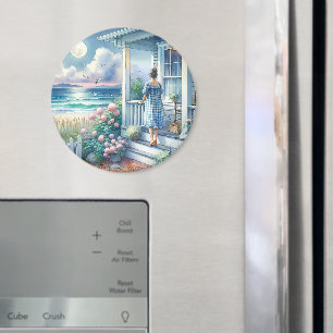 Moonlit Cottage Porch by the Sea Magnet