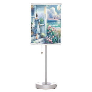 Moonlit Cottage Porch by the Sea Table Lamp