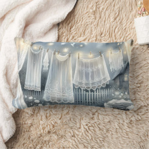 Moonlit Cottagecore Laundry Line Lumbar Pillow