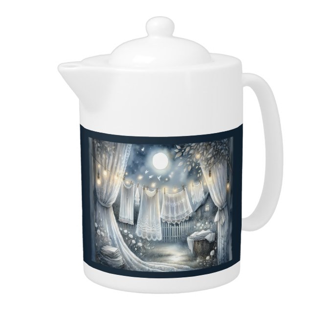Moonlit Cottagecore Laundry Line Teapot (Right)