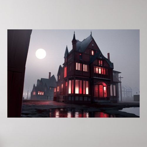 Moonlit Cottages Poster