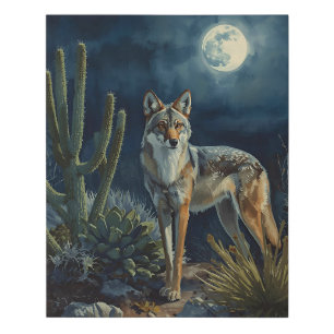 Moonlit Coyote Southwestern Desert Scene Faux Canvas Print