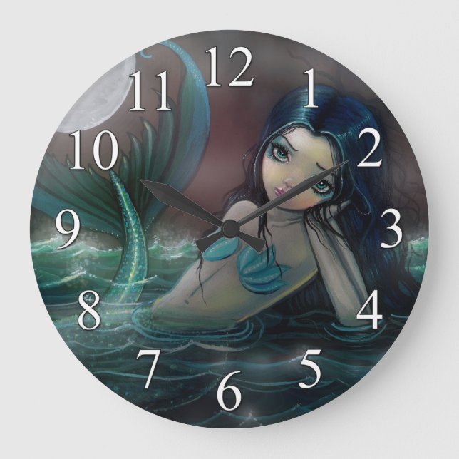 Moonlit Creek Cute Mermaid Wall Clock (Front)