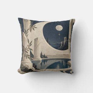 Moonlit Crescent Garden Broken Column Throw Pillow