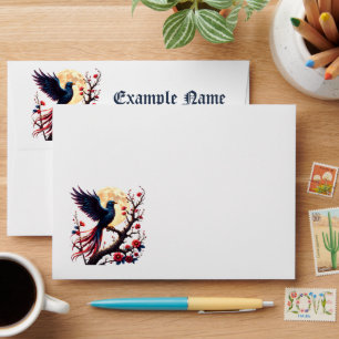 Moonlit Crimsonwing – Mystical Fantasy Bird. Envelope
