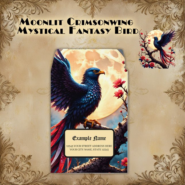 Moonlit Crimsonwing – Mystical Fantasy Bird. Envelope Mailers (Creator Uploaded)