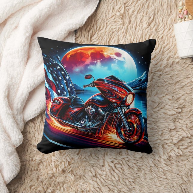 Moonlit cruise with the American flag Throw Pillow (Blanket)