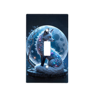 Moonlit Crystal Fox – Guardian of Silent Dreams. Light Switch Cover