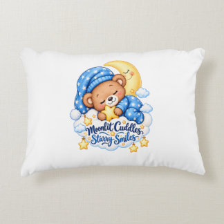 Moonlit Cuddles Starry Smiles Cute Sleeping Teddy Accent Pillow
