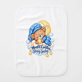 Moonlit Cuddles Starry Smiles Cute Sleeping Teddy Baby Burp Cloth