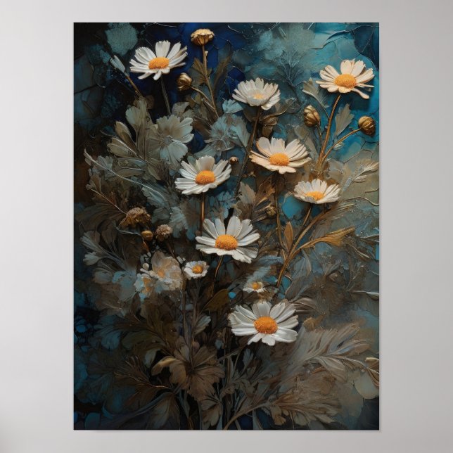 Moonlit daisies - flowers digital art poster (Front)