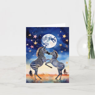 Moonlit Dance Zebras in Love Note Card