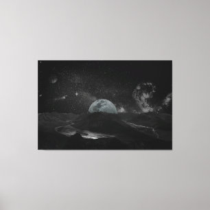 Moonlit Dark Sky Over Fantasy Night Mountain  Canvas Print