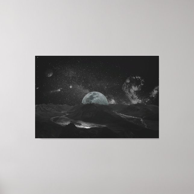 Moonlit Dark Sky Over Fantasy Night Mountain  Canvas Print (Front)