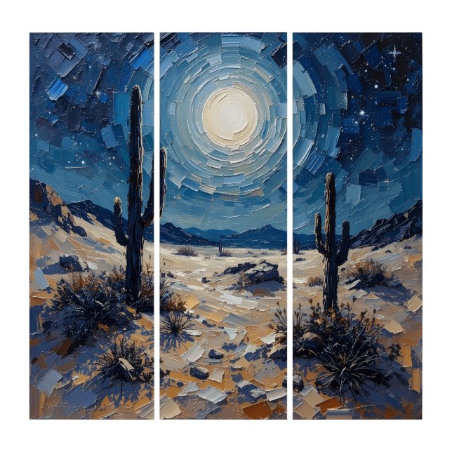 Moonlit Desert Triptych Wall Art  (Front)