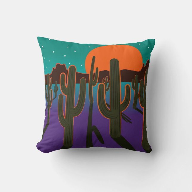 Moonlit desert with cactus. throw pillow (Front)