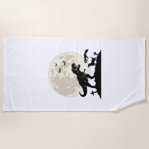 Moonlit Dinosaur Dog Graveyard Silhouette Shirt_1 Beach Towel