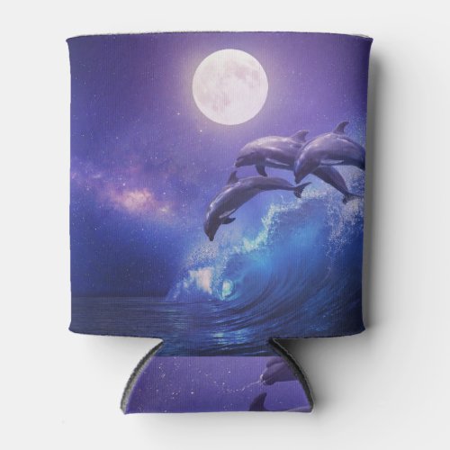 Moonlit Dolphins Night Ocean Fantasy Can Cooler