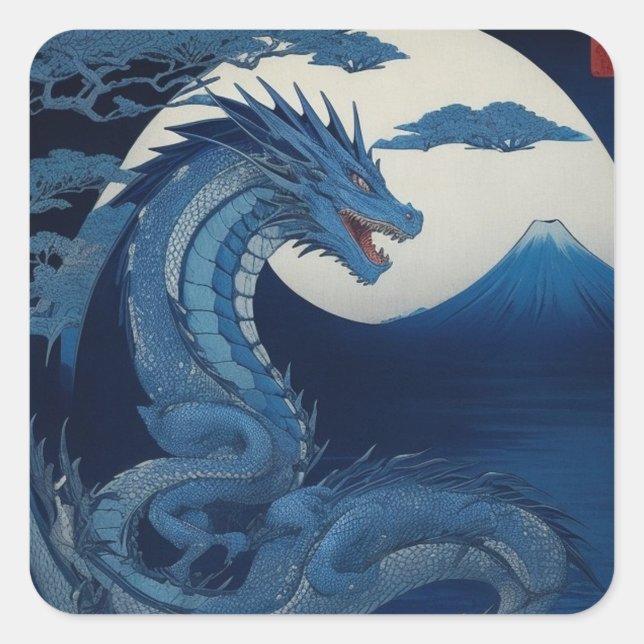 Moonlit Dragon of Fuji Square Sticker (Front)