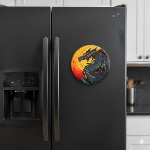 Moonlit Dragon Retro Art Magnet