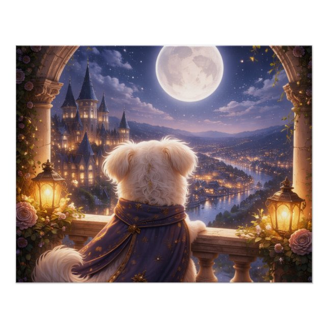 Moonlit Dream – Dog Watching a Magical City Poster (Front)