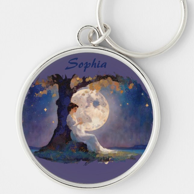 Moonlit Dreamer - Serene Night Sky Keychain (Front)