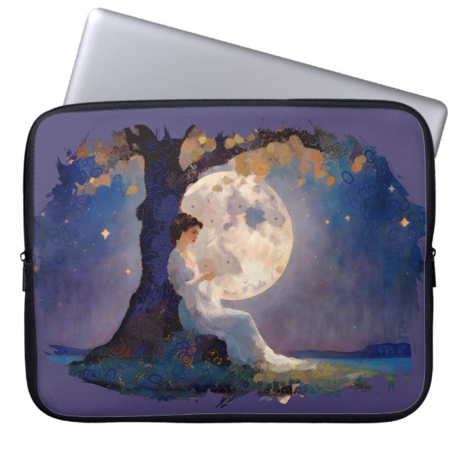 Moonlit Dreamer - Serene Night Sky Laptop Sleeve (Front)
