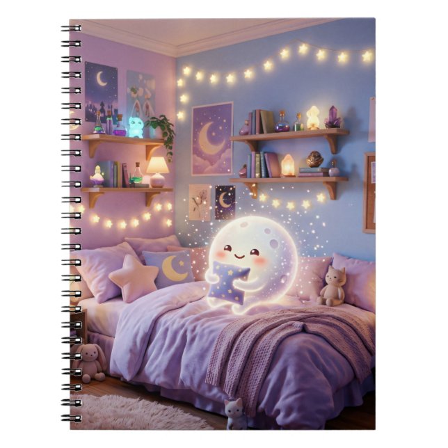 Moonlit Dreams Kawaii Spiral Notebook (Front)