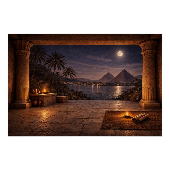 Moonlit Egyptian Pyramids Poster (Front)
