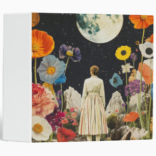 Moonlit Elegance - Back View of Woman with Moon 3 Ring Binder