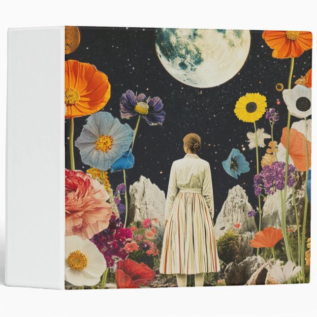 Moonlit Elegance - Back View of Woman with Moon 3 Ring Binder (Front/Spine)